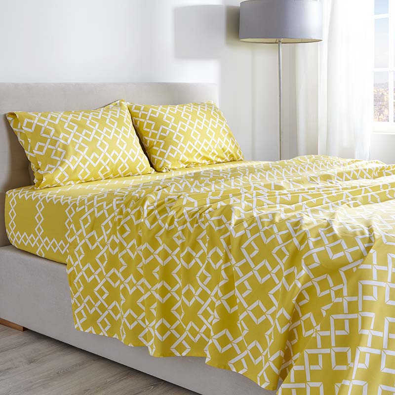 yellow geometric bed sheet set Cannon Cotton Fresh