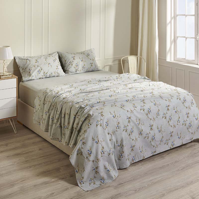 blue printed floral bed sheet set Aegean Paradise