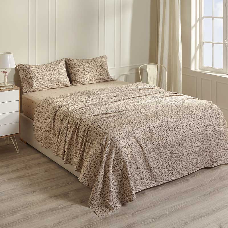brown printed floral bed sheet set Aegean Paradise