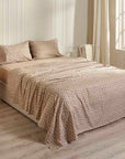 brown printed floral bed sheet set Aegean Paradise