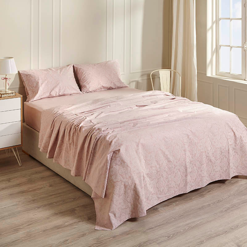 pink printed damask bed sheet set Aegean Paradise
