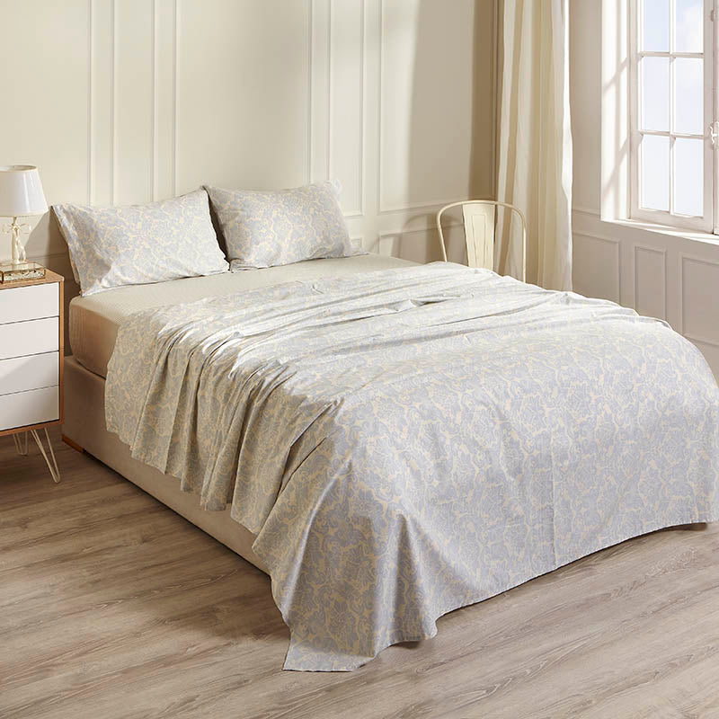 blue printed damask bed sheet set Aegean Paradise