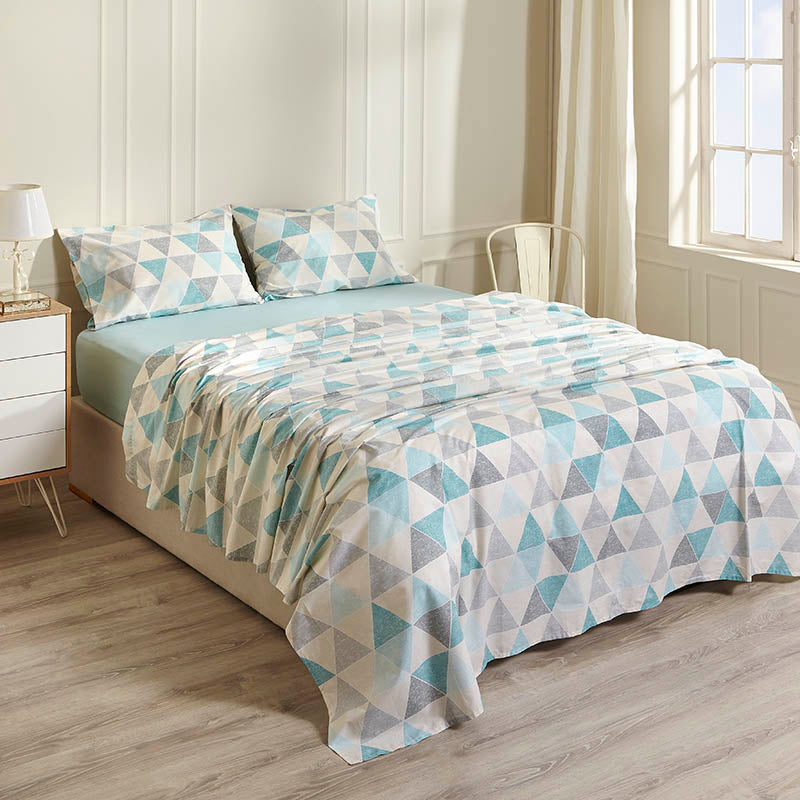 turquoise printed geometric bed sheet set Aegean Paradise