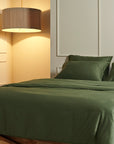 Aegean cotton-sateen bed sheet set pine solid color